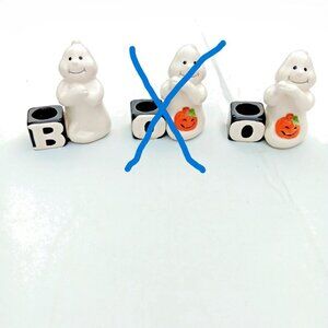VTG 90s‎ Halloween Candle Holders BOO Ghosts Ceramic Retro Fall Decor Set Lot of